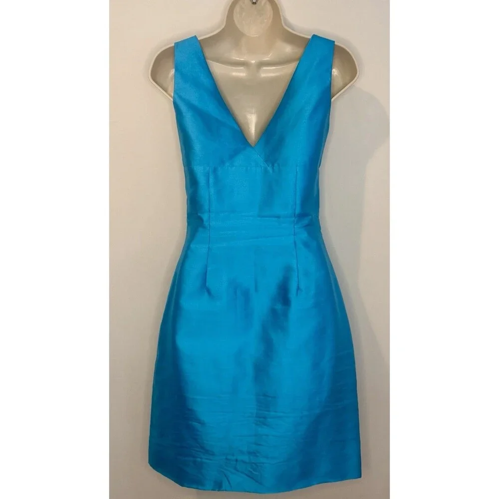 Kate Spade New York Blue Evie Sleeveless Shift Dress Mikado Silk Blend Sz 2 GUC!